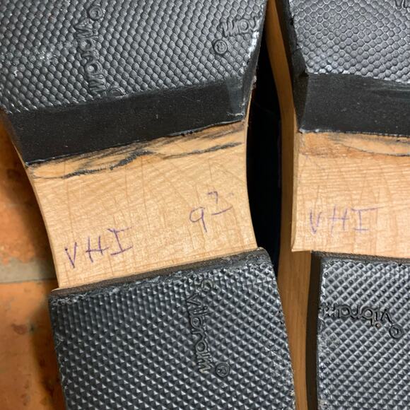 Multnomah Leather Shop Custom Navy Blue Leather Vibram Wooden Clogs Size 8.5/9 - Picture 7 of 8